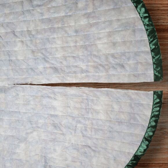 Vintage Christmas Tree Skirt Santa Angels Snowmen Green Red 58" Handmade Large - Picture 5 of 9